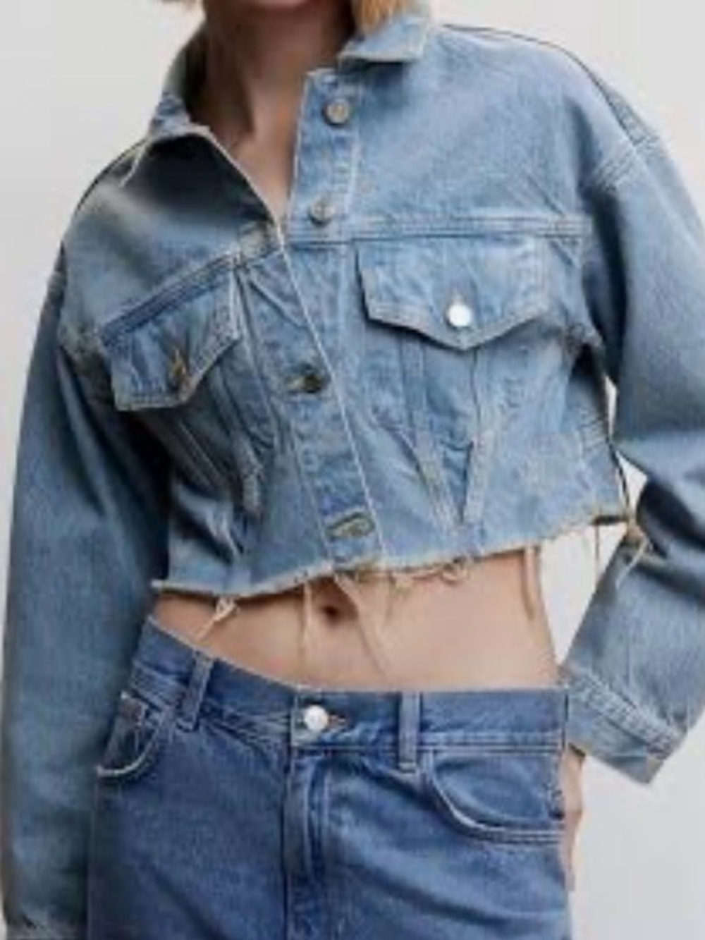 Mango Cropped Light Blue Denim Jacket